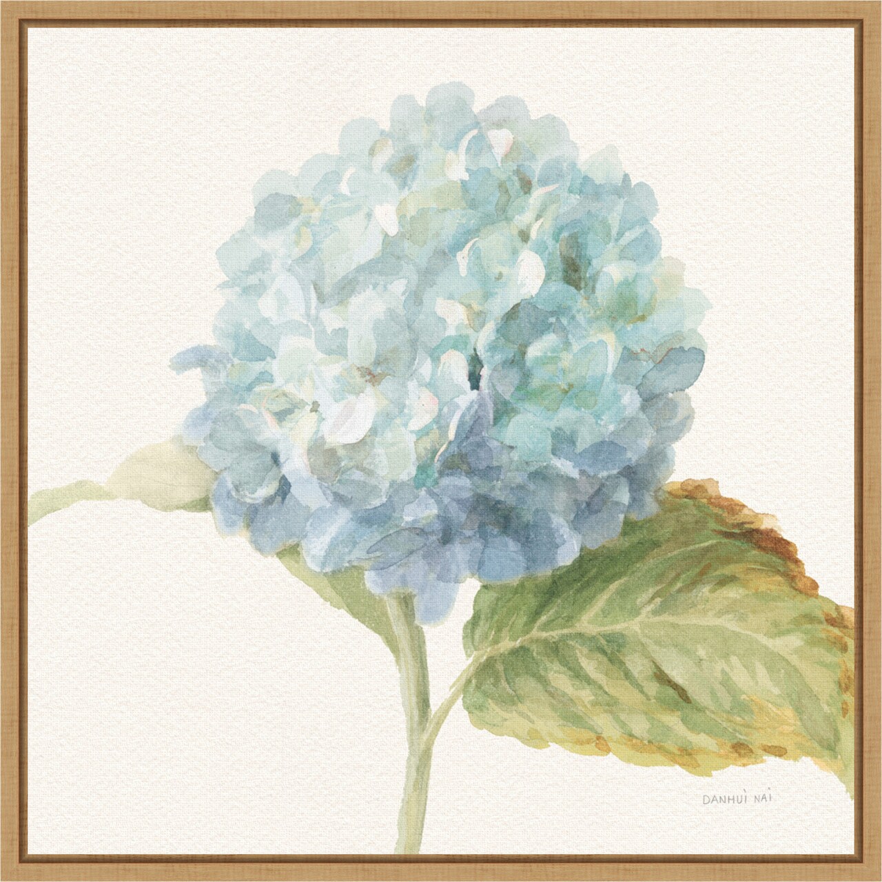 Floursack Florals V Blue Hydrangea Crop by Danhui Nai 16-in. W x 16-in. H. Canvas Wall Art Print Framed in Natural